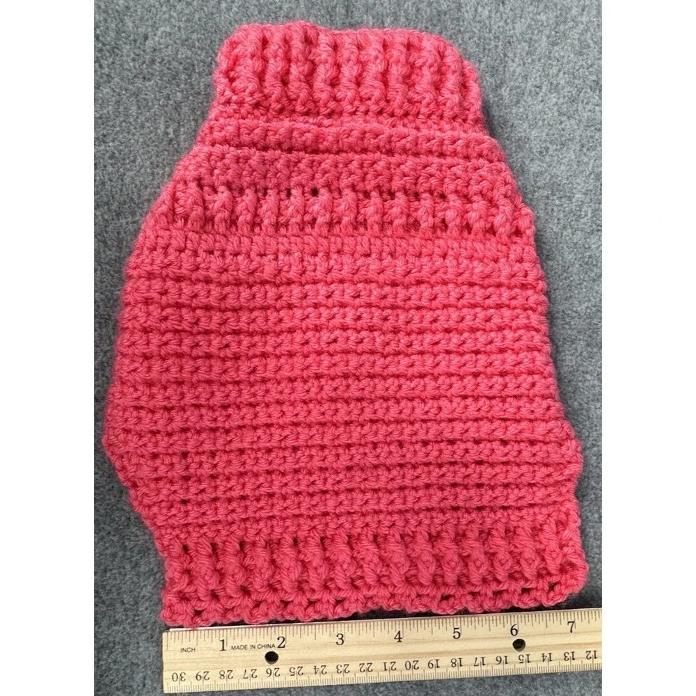 Extra Small Dog Sweater Crochet Bright Pink Rhinestone Button